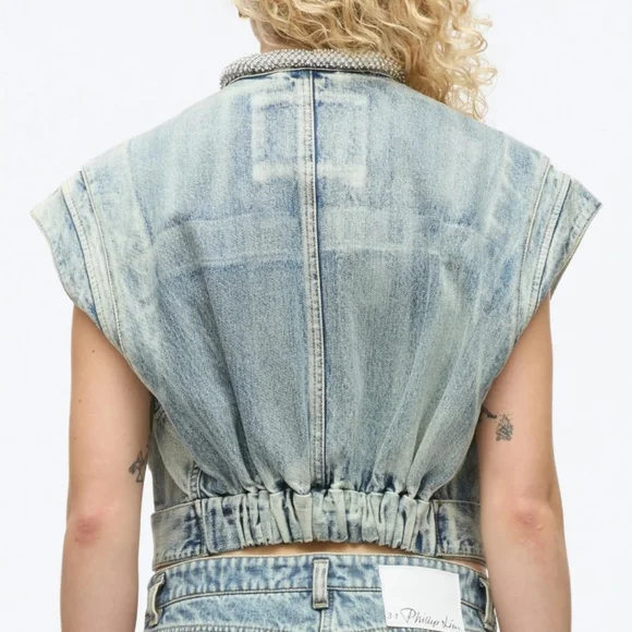 3.1 Pillip Lim Denim Vest with Crystal Necklace - Picture 5 of 8